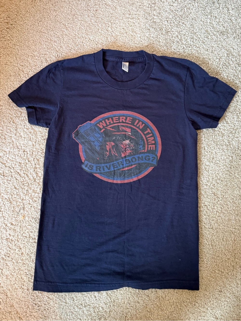 Navy 'Where In Time Is River Song?' Doctor Who Graphic Tee